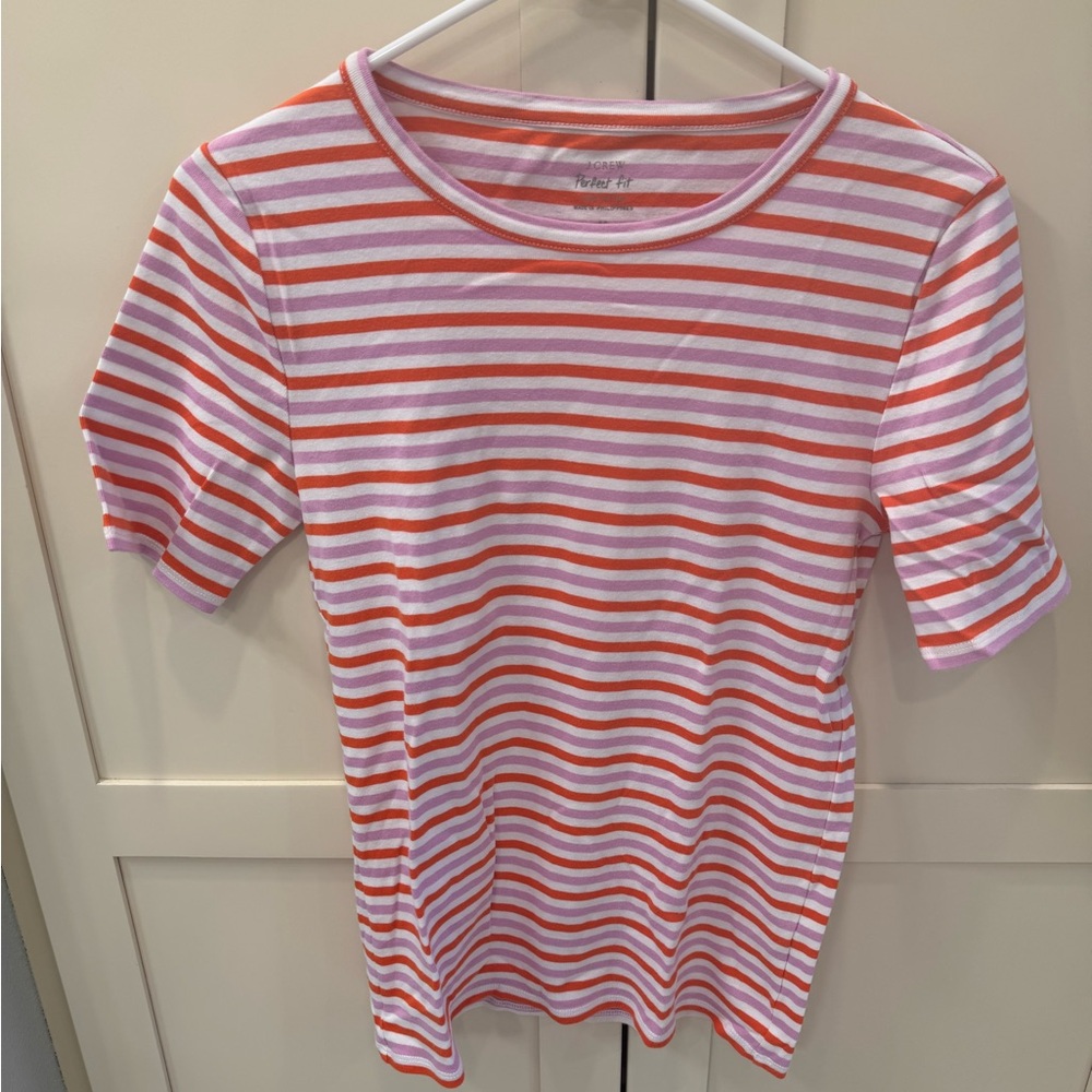 J. Crew Pink and Orange Striped Short Sleeve Tee